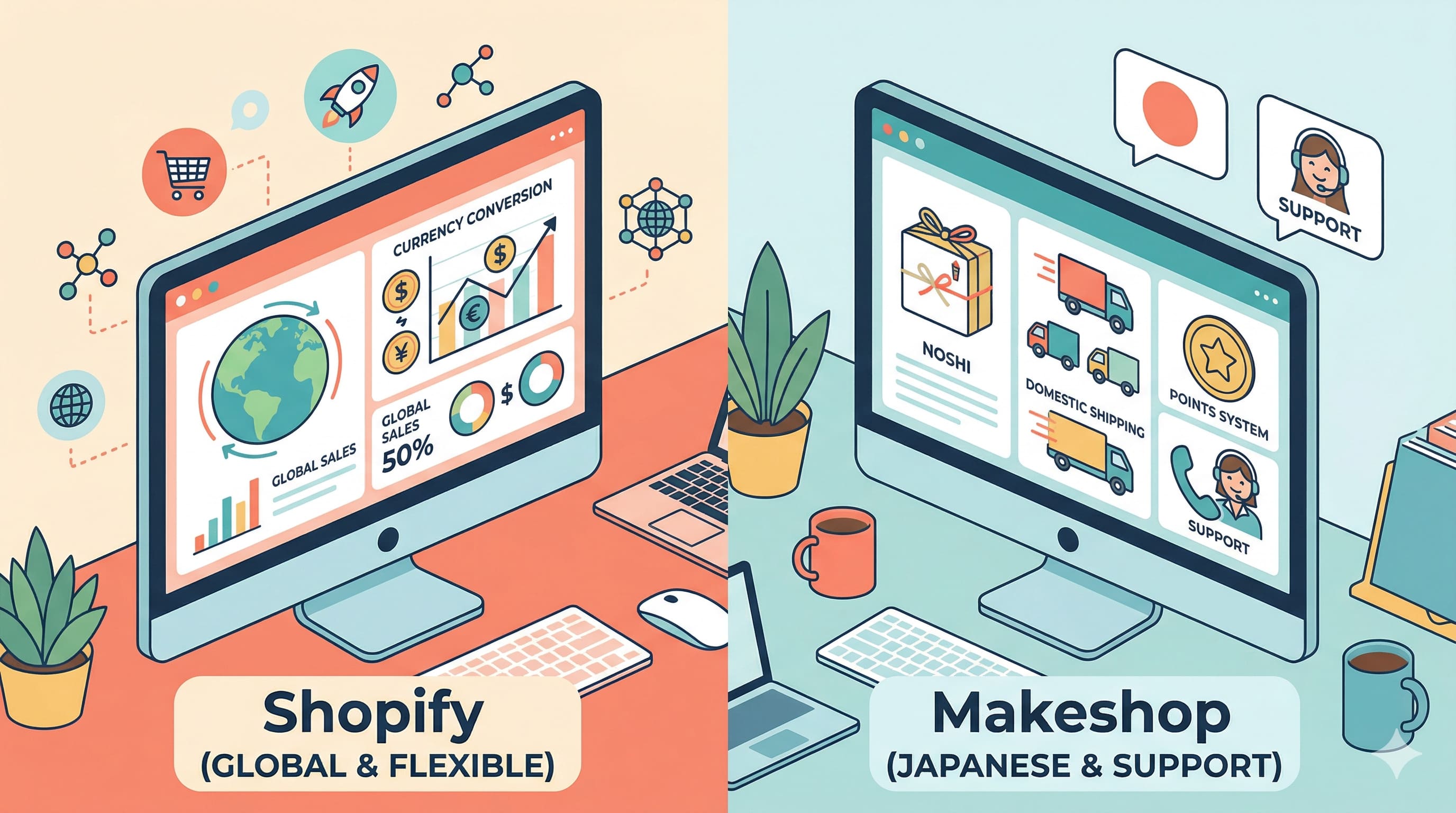【2026年最新】Shopify vs makeshop徹底比較｜費用・機能・サポートの違いを完全解説